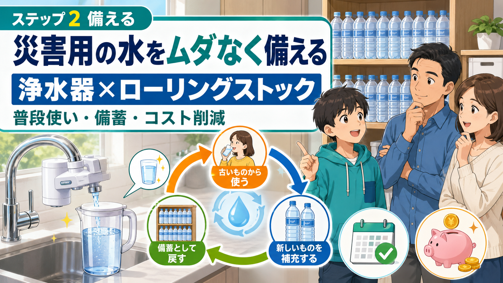 災害用の水をムダなく備える｜浄水器とローリングストックで普段使い・備蓄・コスト削減