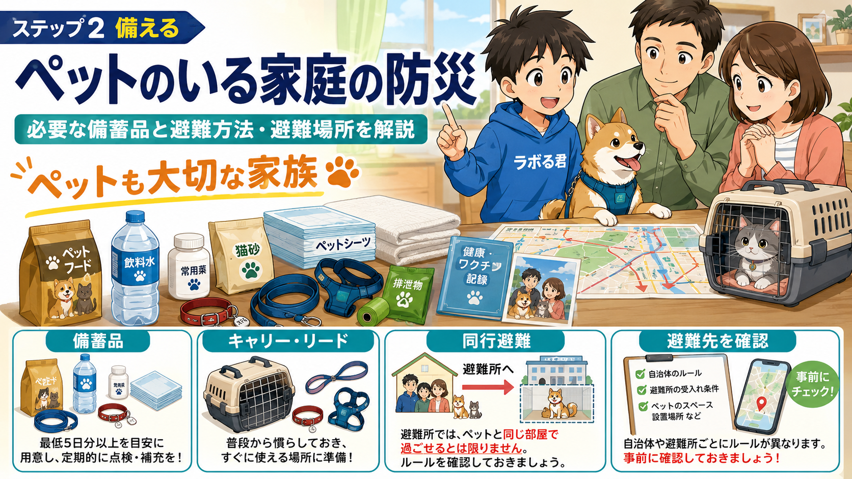 ペットのいる家庭の防災｜必要な備蓄品と避難方法・避難場所を解説